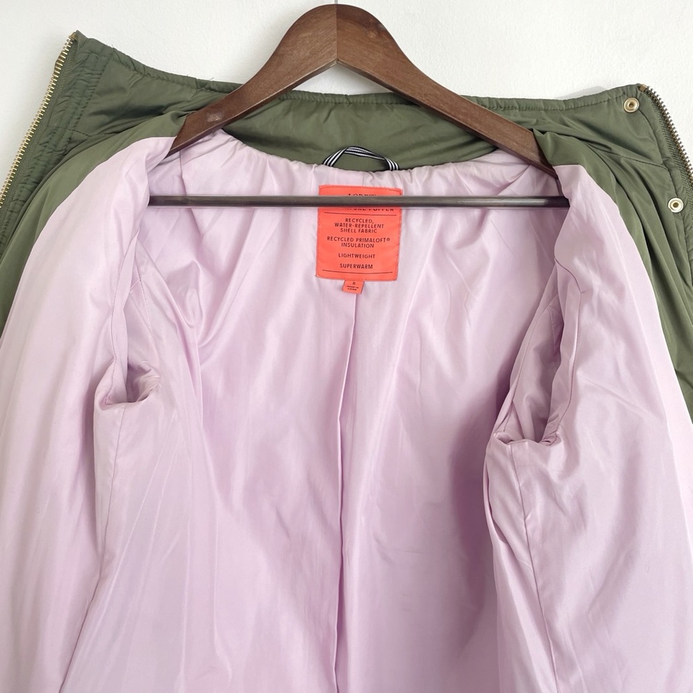 J. Crew Quilted Cocoon Puffer Jacket Army Green Gold Oversized Cozy Casual - Picture 7 of 11